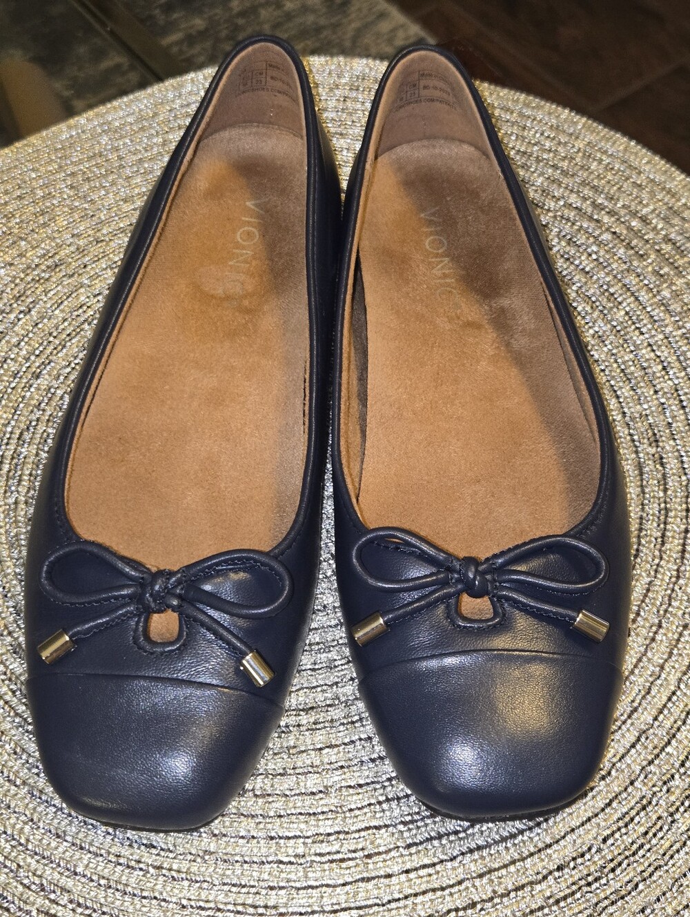 Vionic Klara Navy Nappa Leather Square Toe Ballet Flats Orthotic - Women’s 6 US